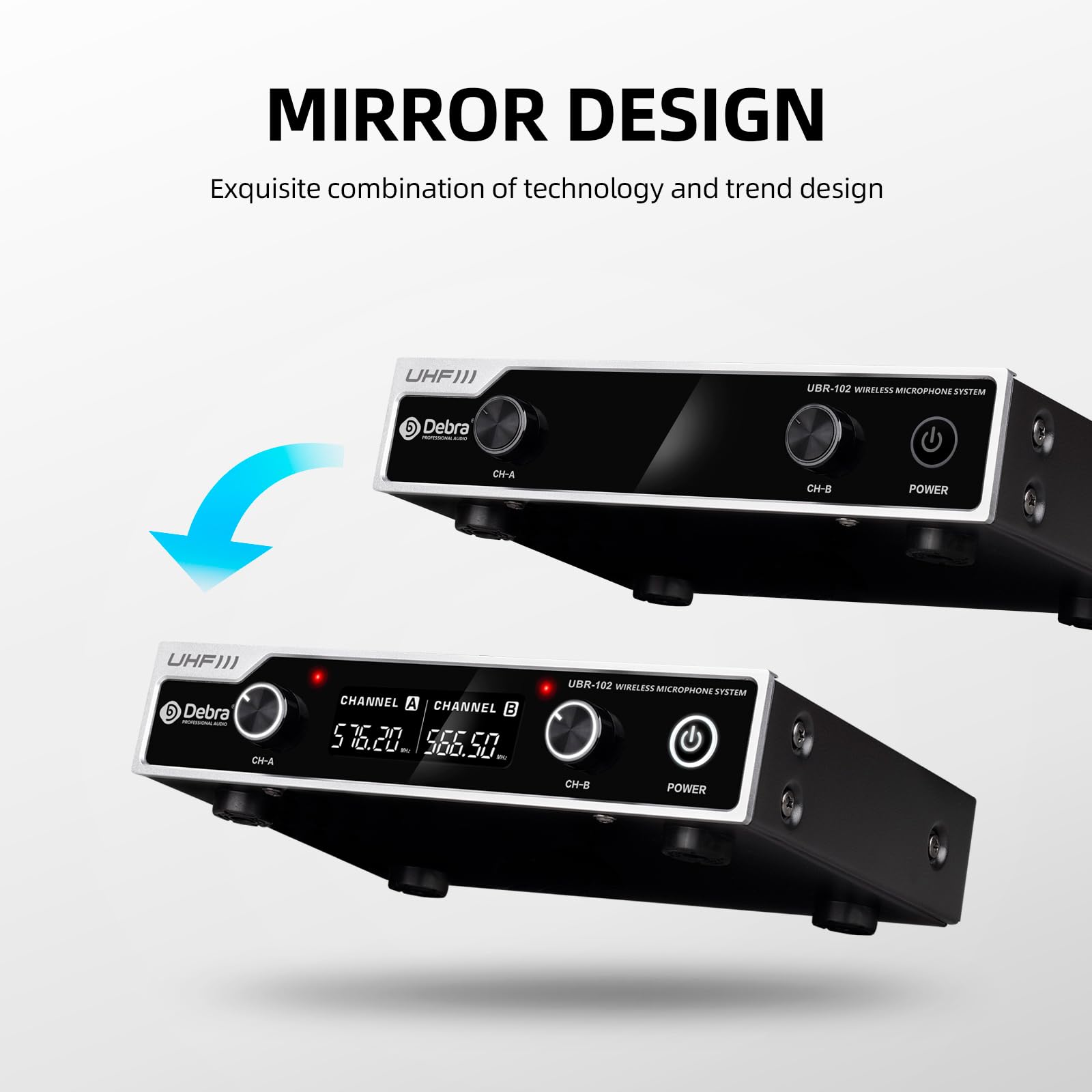 D Debra Wireless Microphone System UHF UBR-102 with Cordless Handheld Lavalier Headset Mics, 260ft Range, Suitable for Church, L