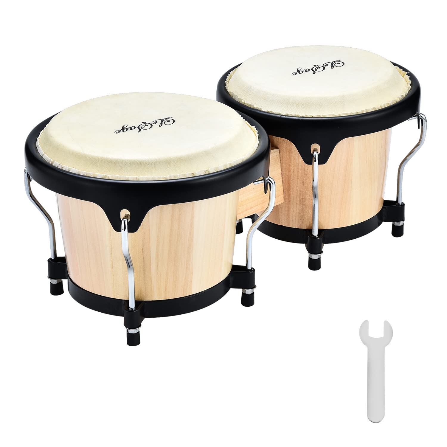 LeSage Bongos Drum for Kids Adults Beginner Bongos Starter Bongos 6 in and 7 in Natural Wood Bongo Set Real Skin Drum Head with 