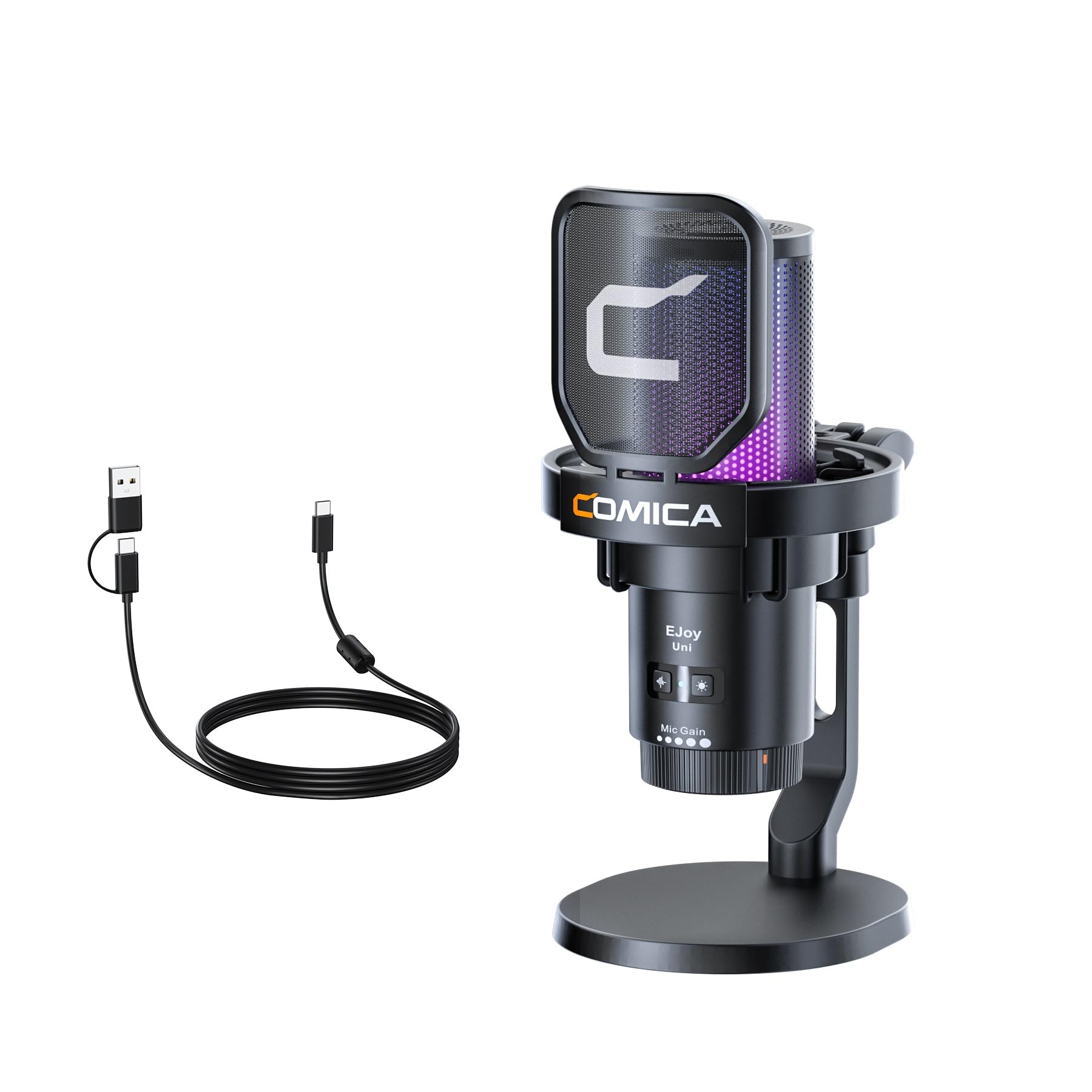 COMICA EJoy Uni USB Condenser Microphone - Computer Mic with Noise Cancellation, Mute, Gain, Monitoring - for Streaming, Podcast
