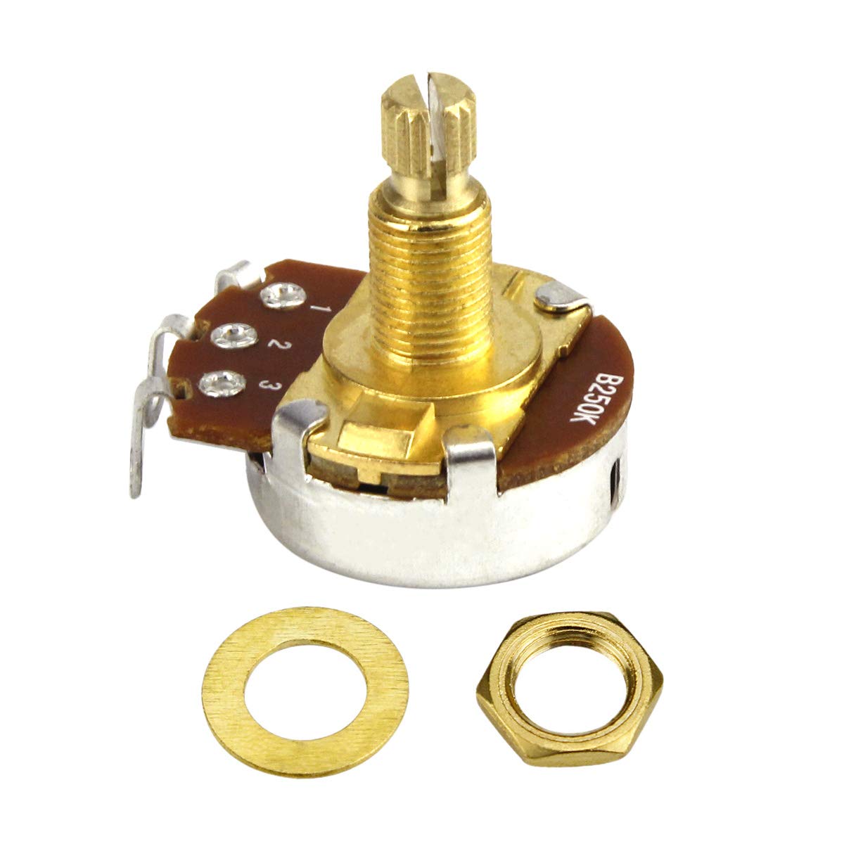 FLEOR 4pcs B250K Guitar Pots L18mm Shaft Linear Taper Tone Potentiometer,Golden Color