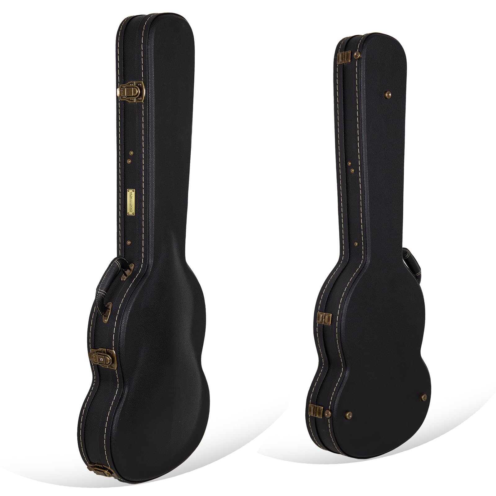 Crossrock Wooden Guitar Case -Fits PRS SE Hollowbody Guitars -Vintage Hardware, Sponge Lining, Metal Feet, Storage Space-Black (