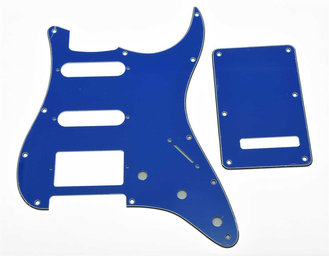 KAISH 11 Hole Strat Style HSS Pickguard ST Back Plate Tremolo Trem Cover for USA/Mexico Stratocaster/Strat Blue 3 Ply