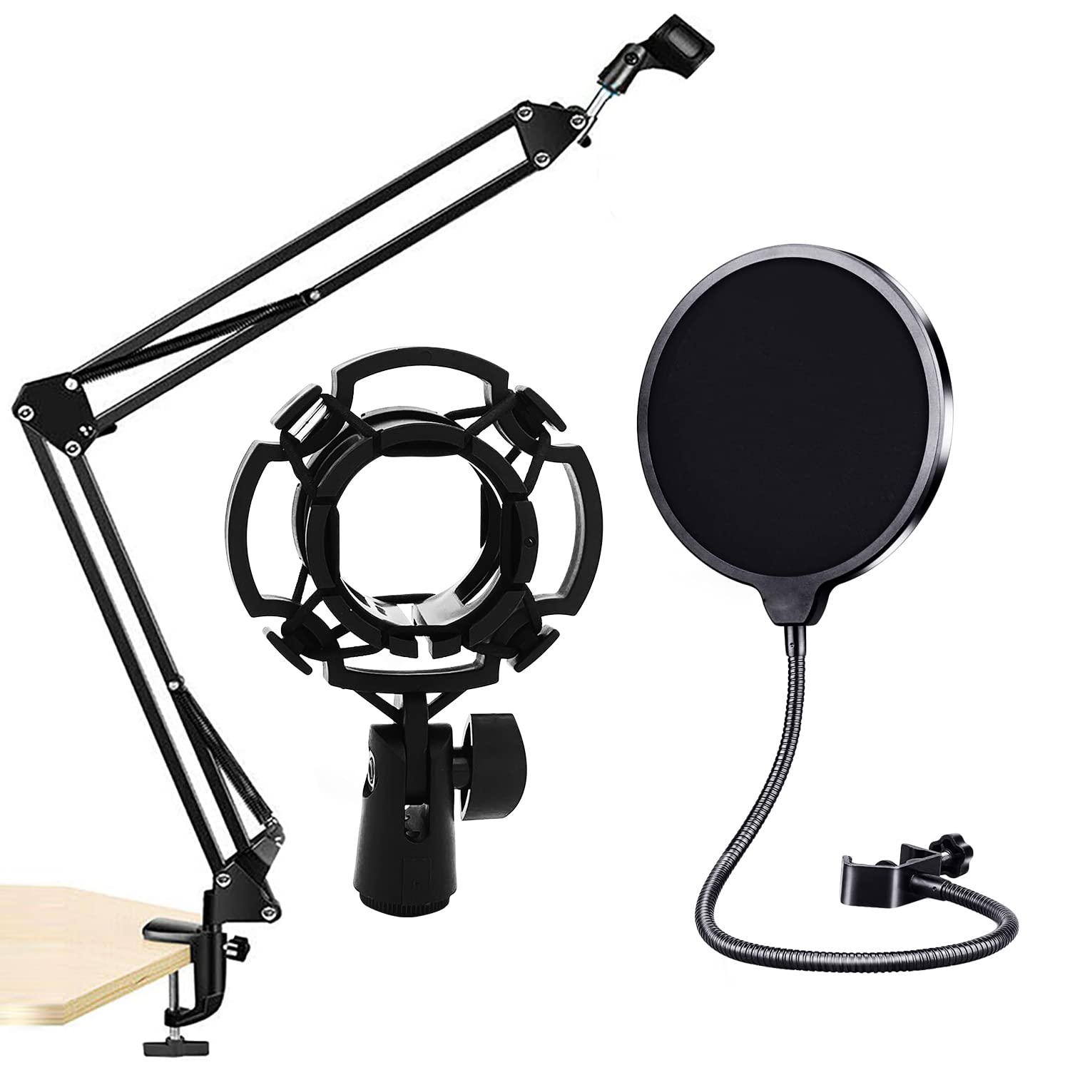 5 Core Mic Stand Desk Professional Adjustable Microphone Boom Arm With Pop Filter & Shock Mount Heavy Duty Suspension Scissor Ar