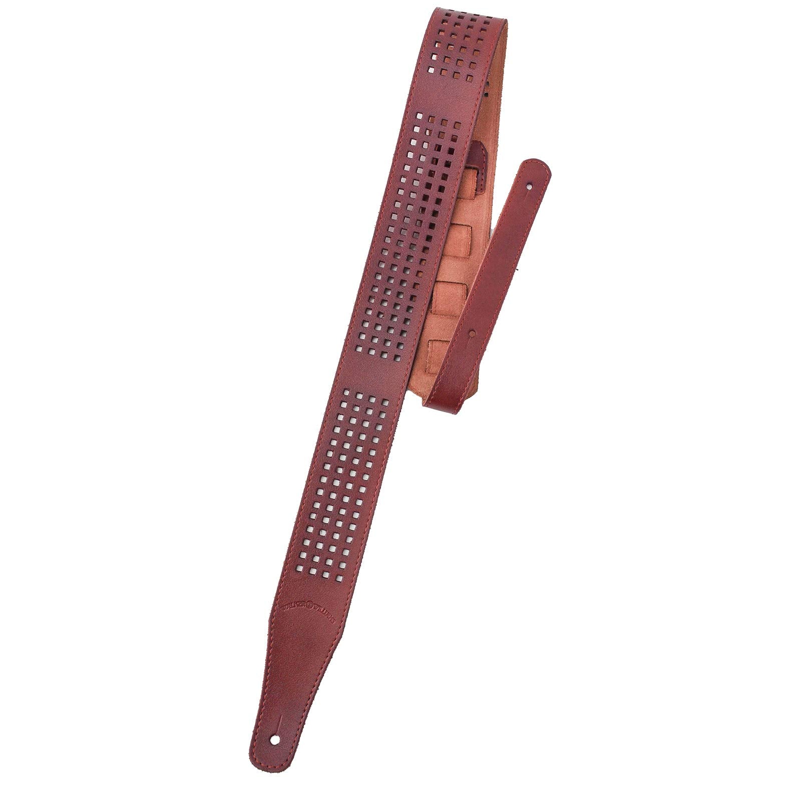 Walker & Williams ST-07 Burgundy Brown Waffle Cut 100% Leather Guitar Strap