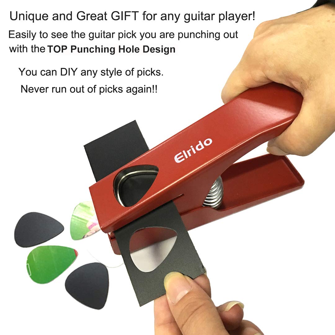 Elrido DIY Guitar Picks Punch Pick Maker to Make Your Endless Guitar Picks Puncher Tool Kit, 2 Pick Strips Sheet, Leather Key Ch