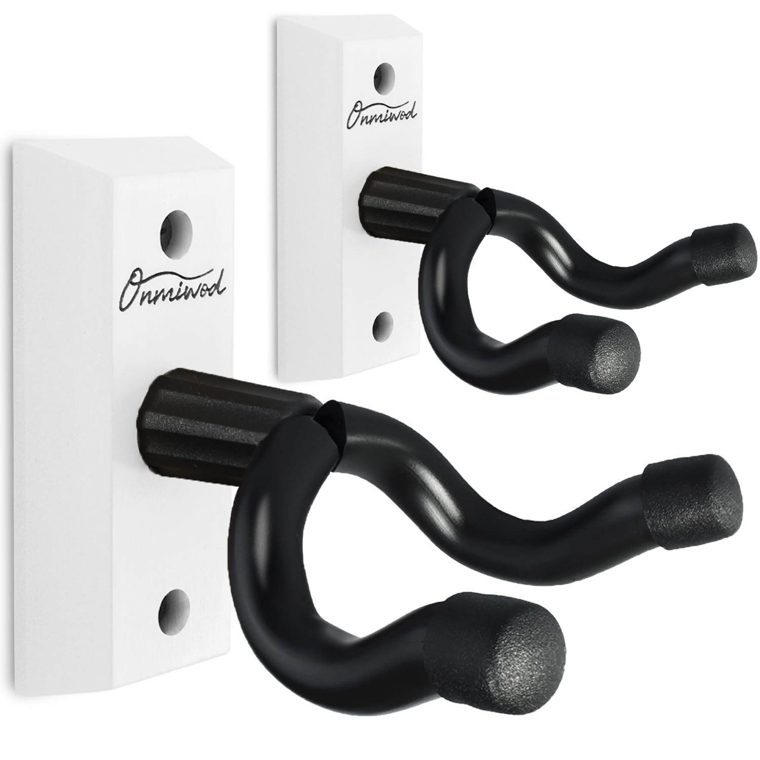 Onmiwod Guitar Wall Mount 2 Pack, White Hardwood Guitar Hanger, U-Shaped Guitar Wall Hanger Mount, Guitar Holder Hook Stand Wall