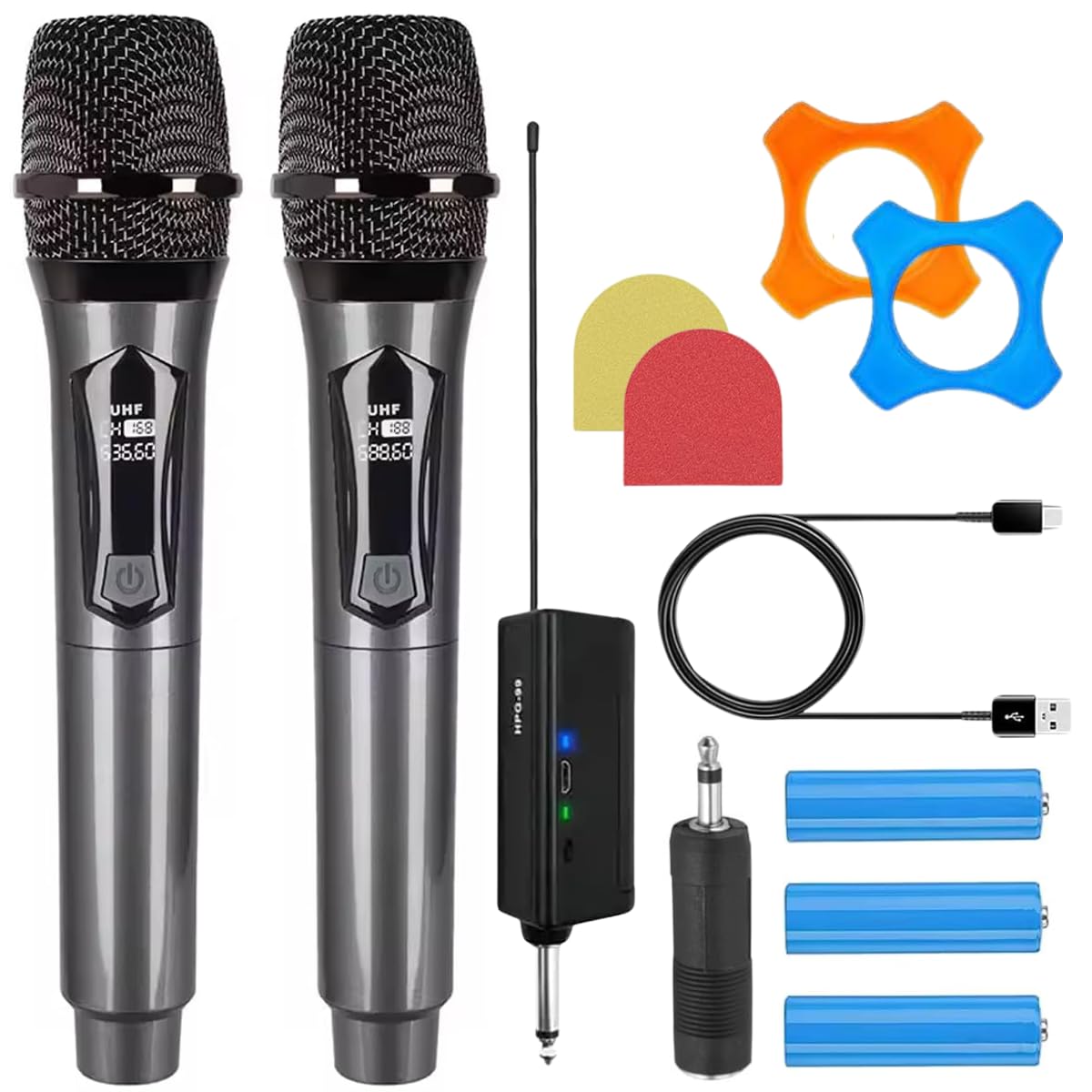 Mocking Bird Uhf Dual Wireless Microphone With Rechargeable Receiver| Handheld Dynamic Mic For Singing, Speech, Wedding, Party, 