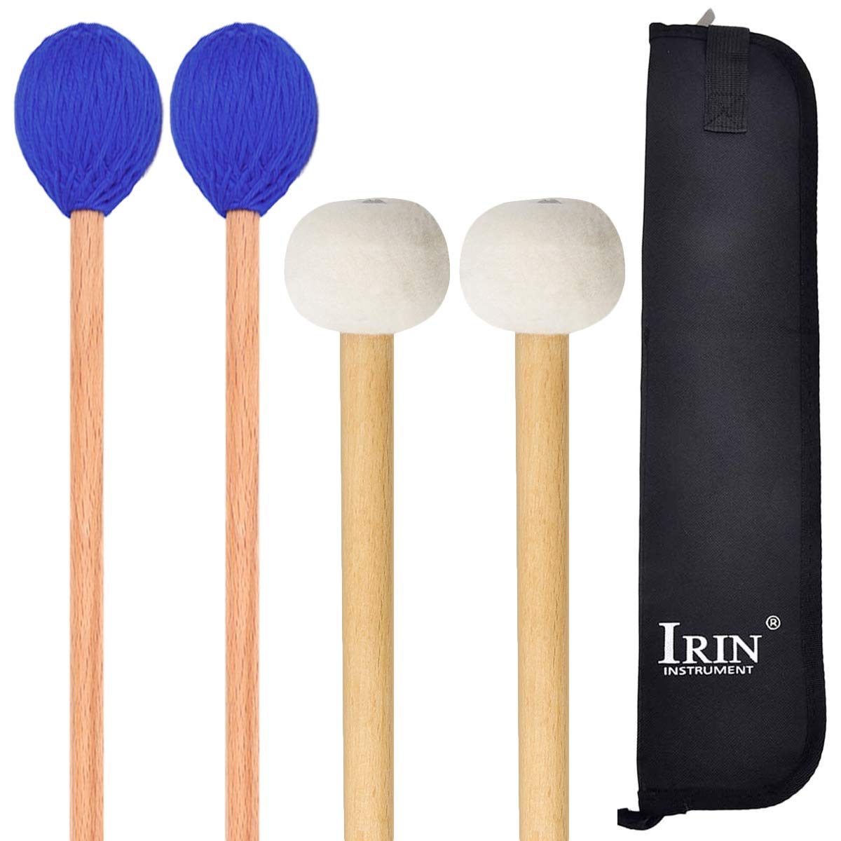 Buytra Marimba Mallets and Timpani Mallets Set with Case - Medium Hard Yarn Head Keyboard Marimba Mallet, Blue - Felt Head Timpa