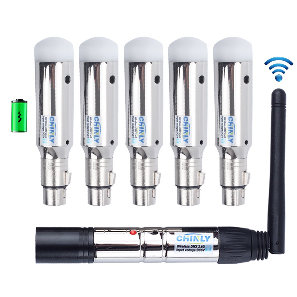 CHINLY 6pcs DMX512 DMX Dfi DJ 2.4G 5 Charging Wireless Receiver Built-in Battery & 1 Transmitter LED Lighting Control for LED St