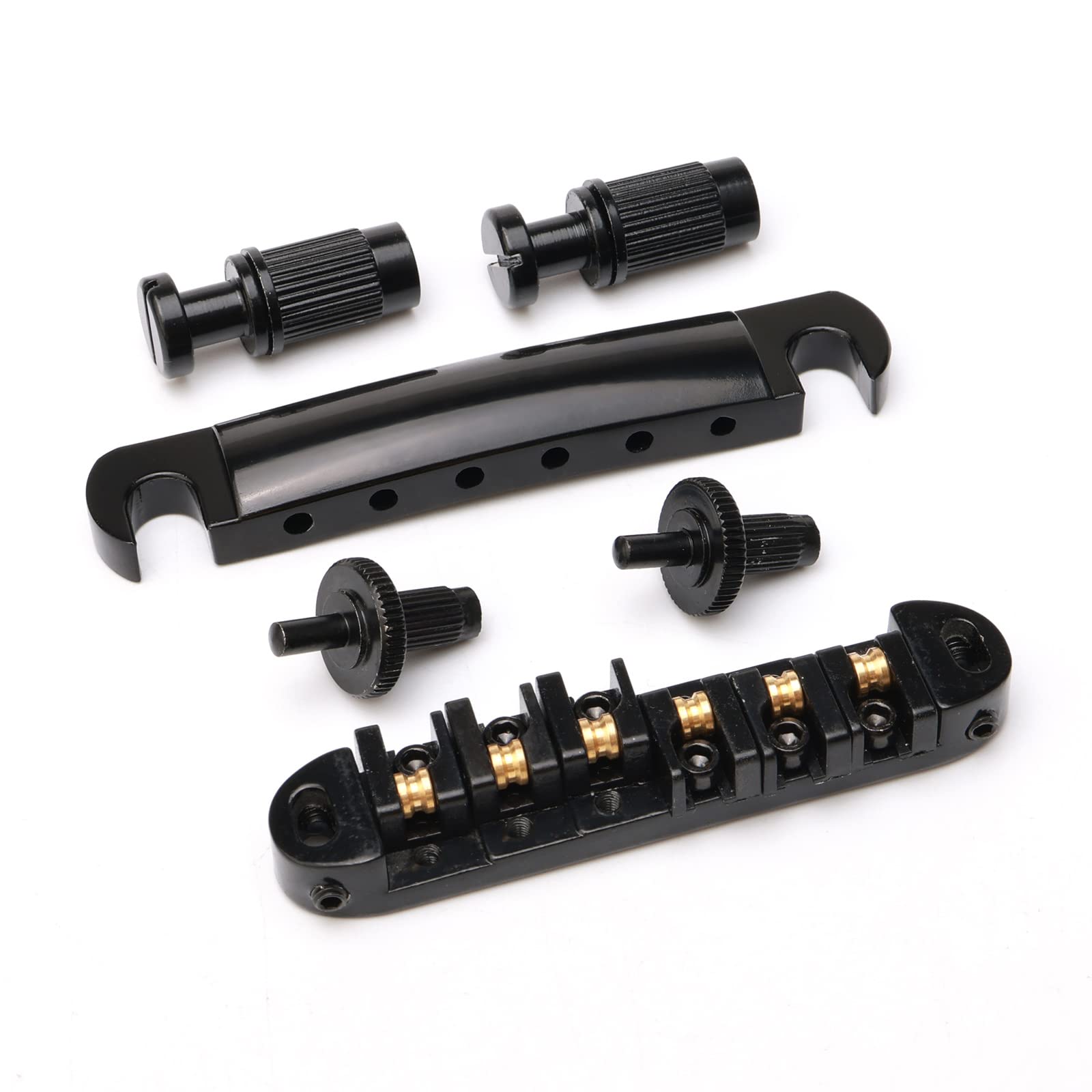 Unxuey Guitar Roller Saddle Tune-O-Matic Guitar Bridge and Tailpiece for LP Electric Guitar, with 3L3R String Tuning Pegs, 6PCS