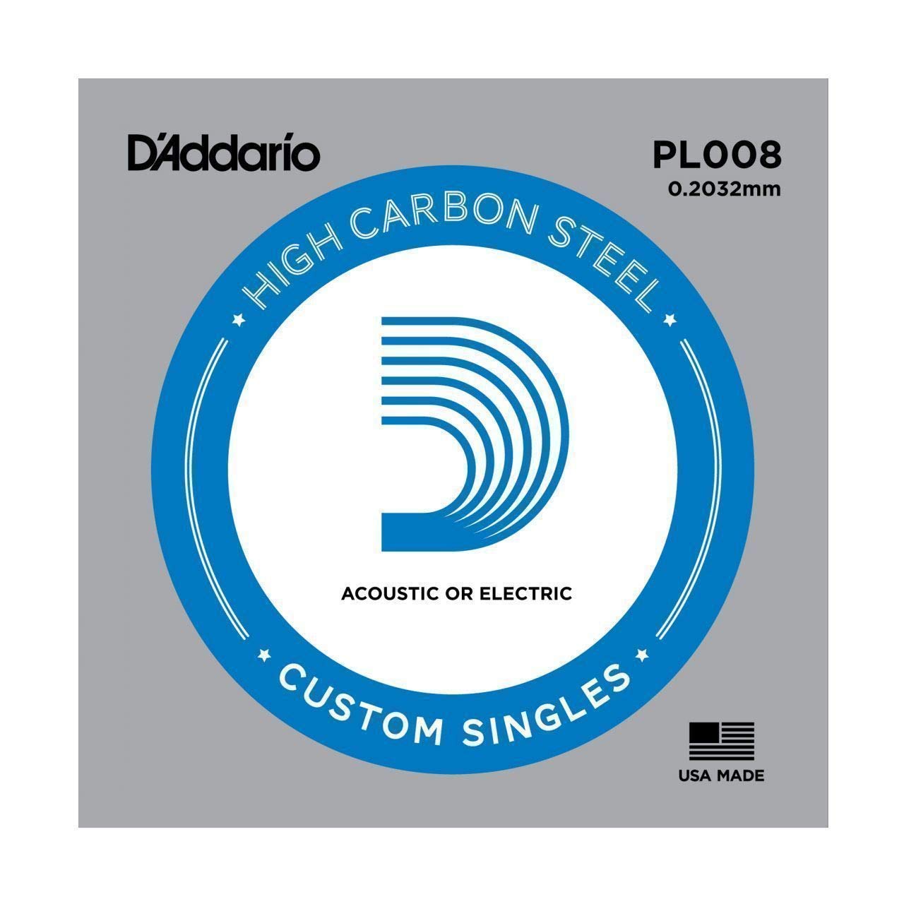 DAddario PL008 Plain Steel Guitar Single String, 008
