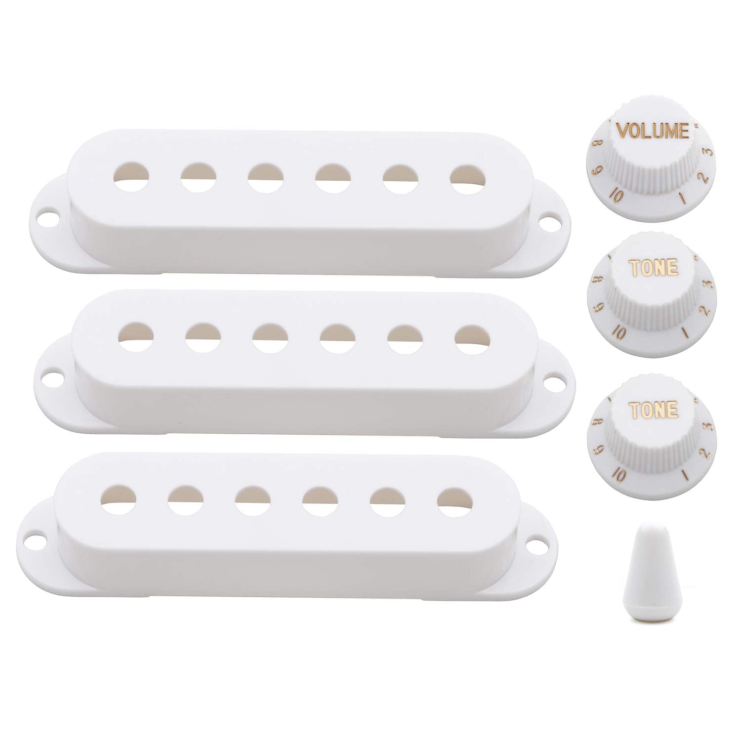 Swhmc Guitar Pickup Cover 6 Hole Single Coil Switch Tip Holder 2 Tone 1 Volume Knobs Set Strat Guitar White