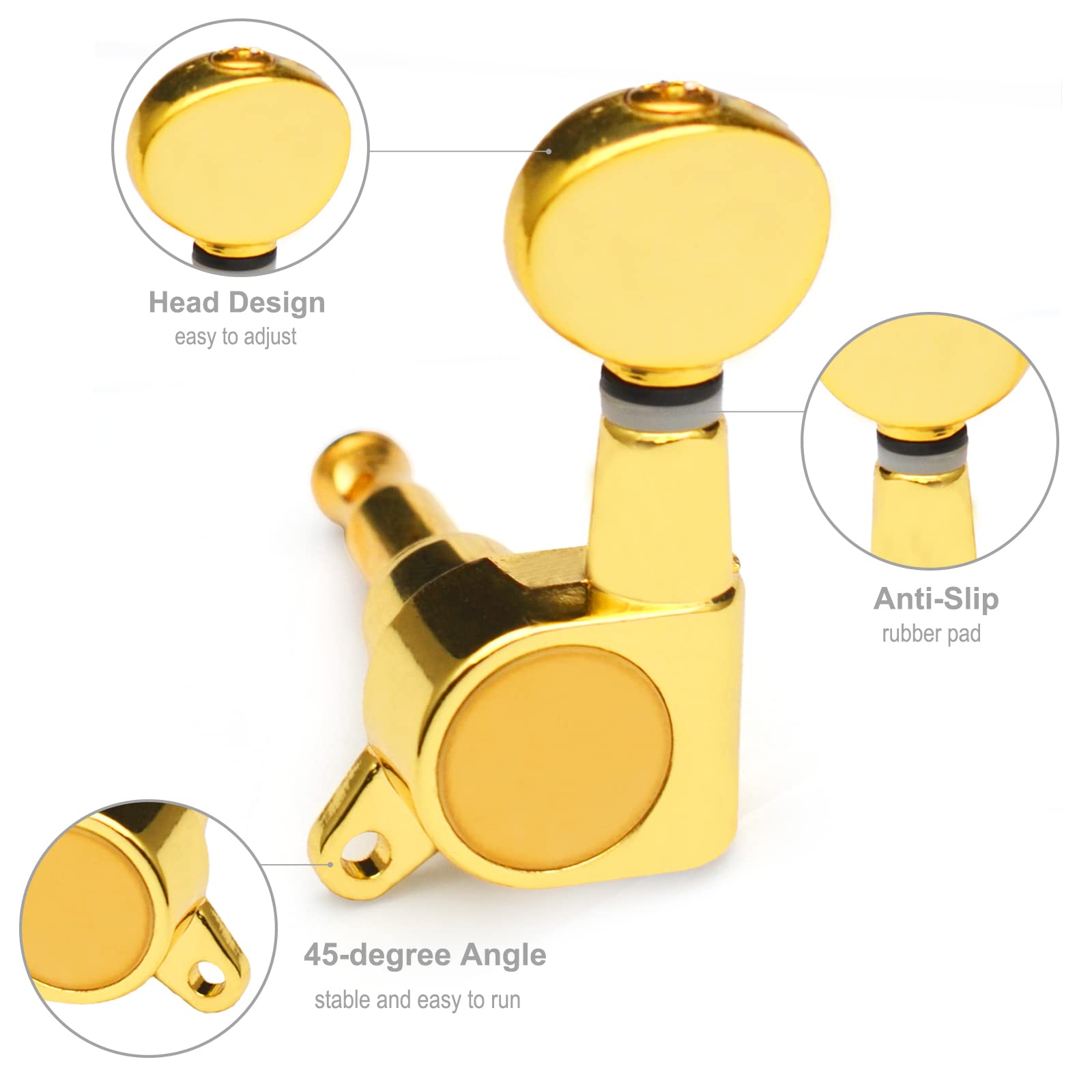 SAPHUE 6 Pieces 3R3L Guitar tuner pegs,Small Oval Concave Button Sealed-gear String Tuners Tuning Pegs key Machine Heads For Aco