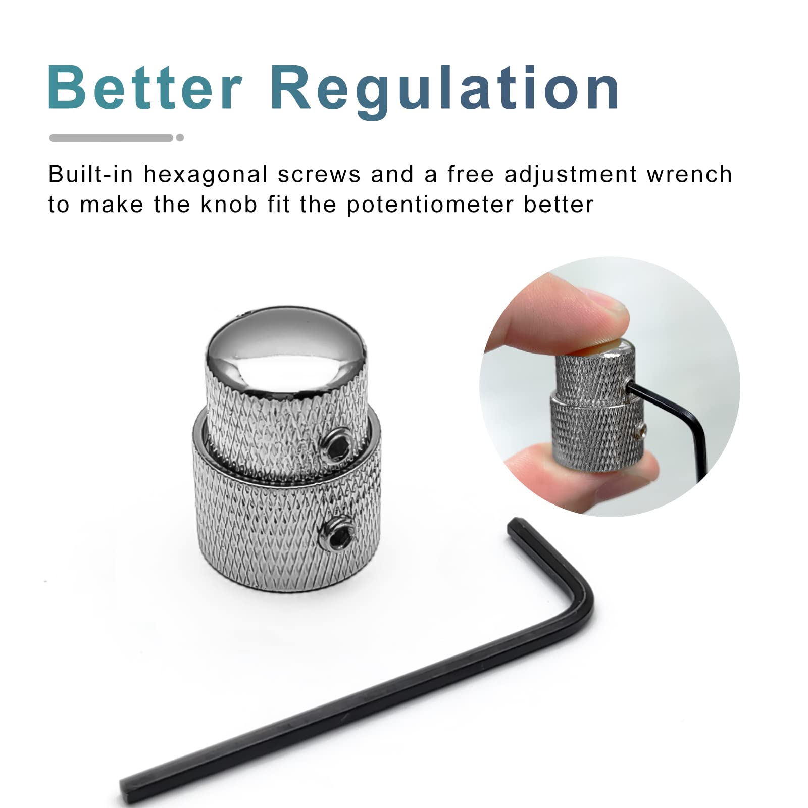 SAPHUE Guitar Dual Concentric Stacked Control Knobs Sets Metal with Wrench Replacement for Electric Guitar Bass Chrome 2 Sets