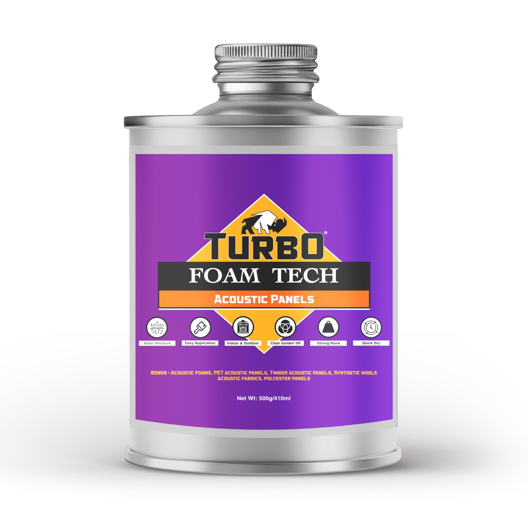 Turbo Foam Tech Sr Adhesive For Mounting Acoustic Panels | Strong Hold, Easy Spread, Quick Dry, Multi-Purpose Glue | Purple, 400