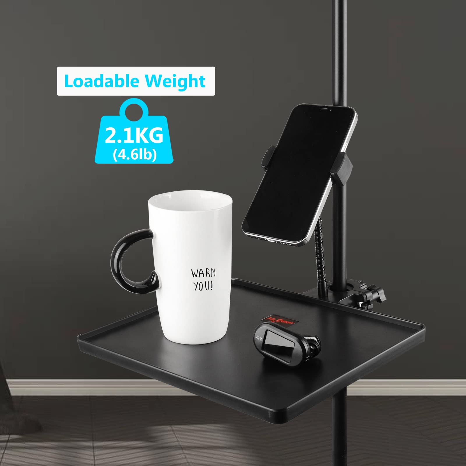 Mr.Power Microphone Stand Plastic Tray with Phone Holder, Mic Stand Clamp-On Rack Tray Holder for Most Mic Stands, for Stage, Li