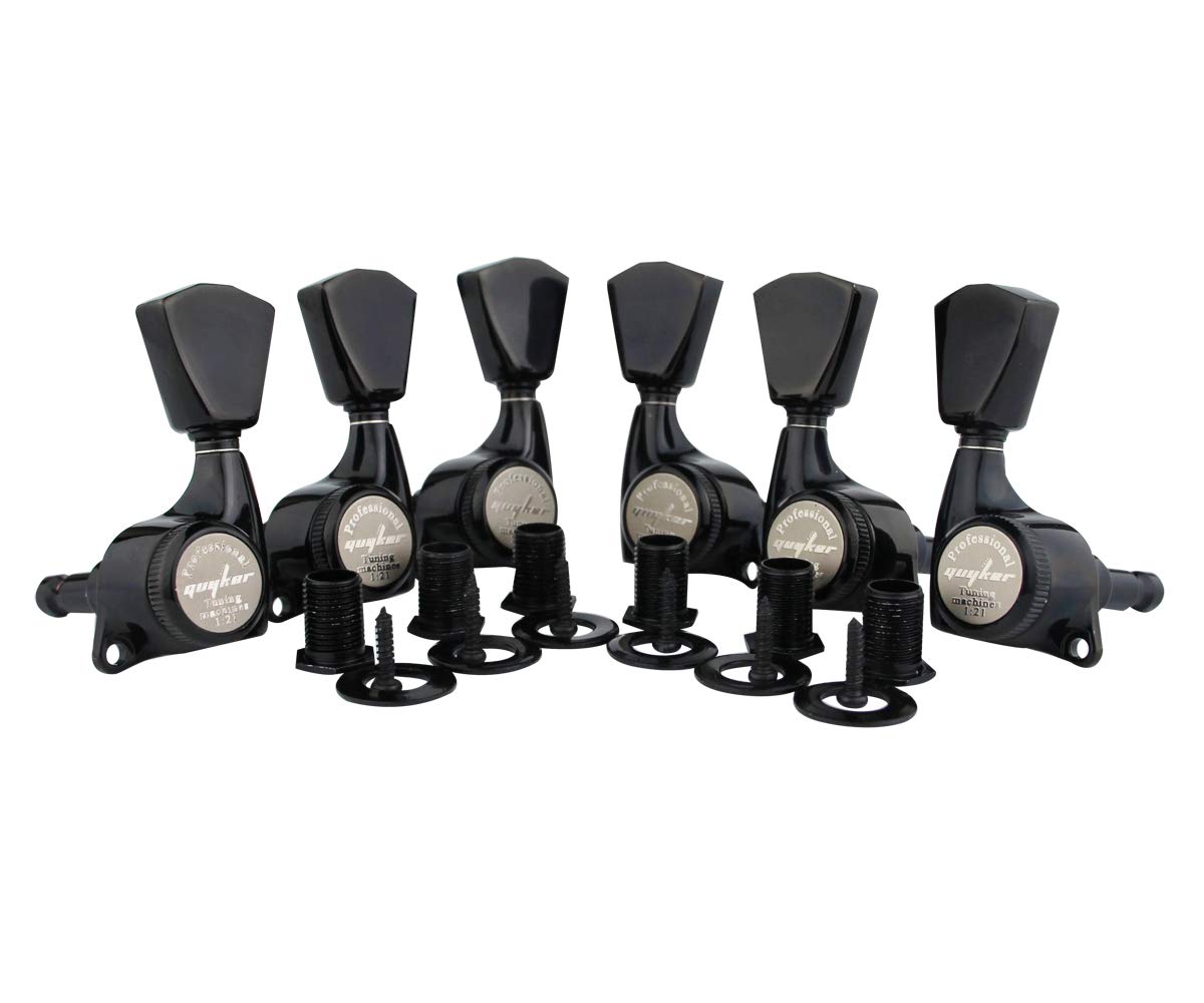 Guyker 6Pcs Guitar Locking Tuners (3L  3R Handed) - 1:21 Lock String Sealed Tuning Key Pegs Machine Heads With Keystone Knob Rep