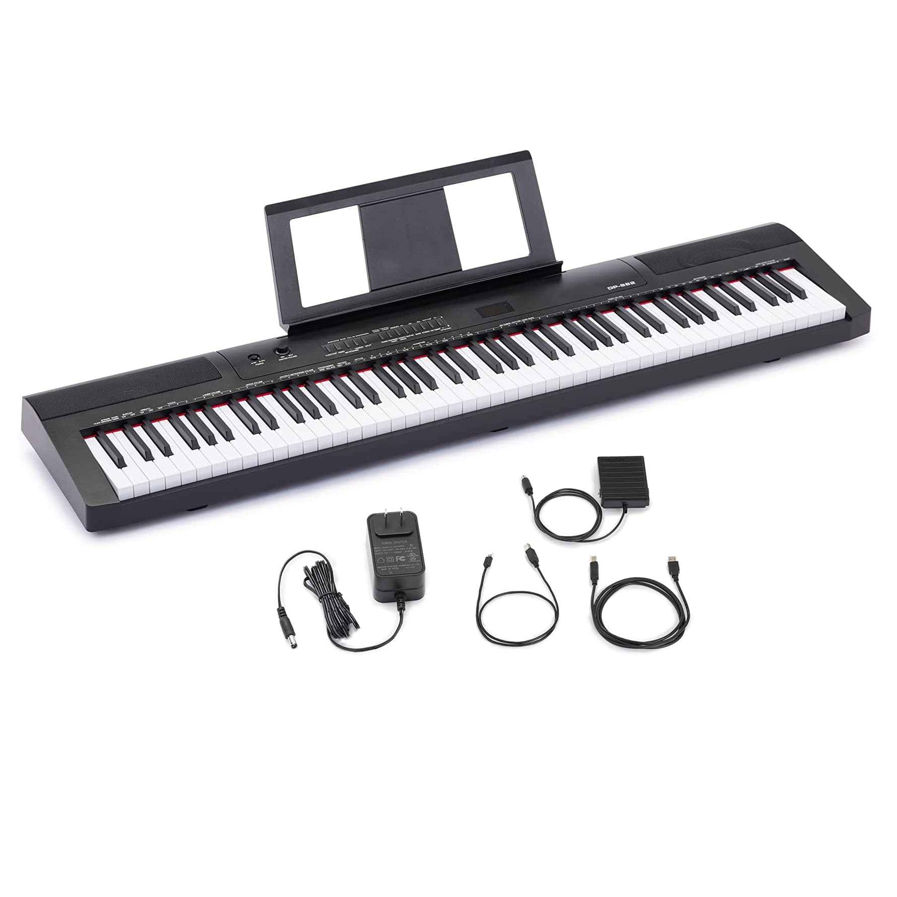 Amazon Basics Electric Keyboard 88-Keys, Semi-Weighted Digital Piano For Performance with Sustain Pedal, Power Supply, 2 Speaker