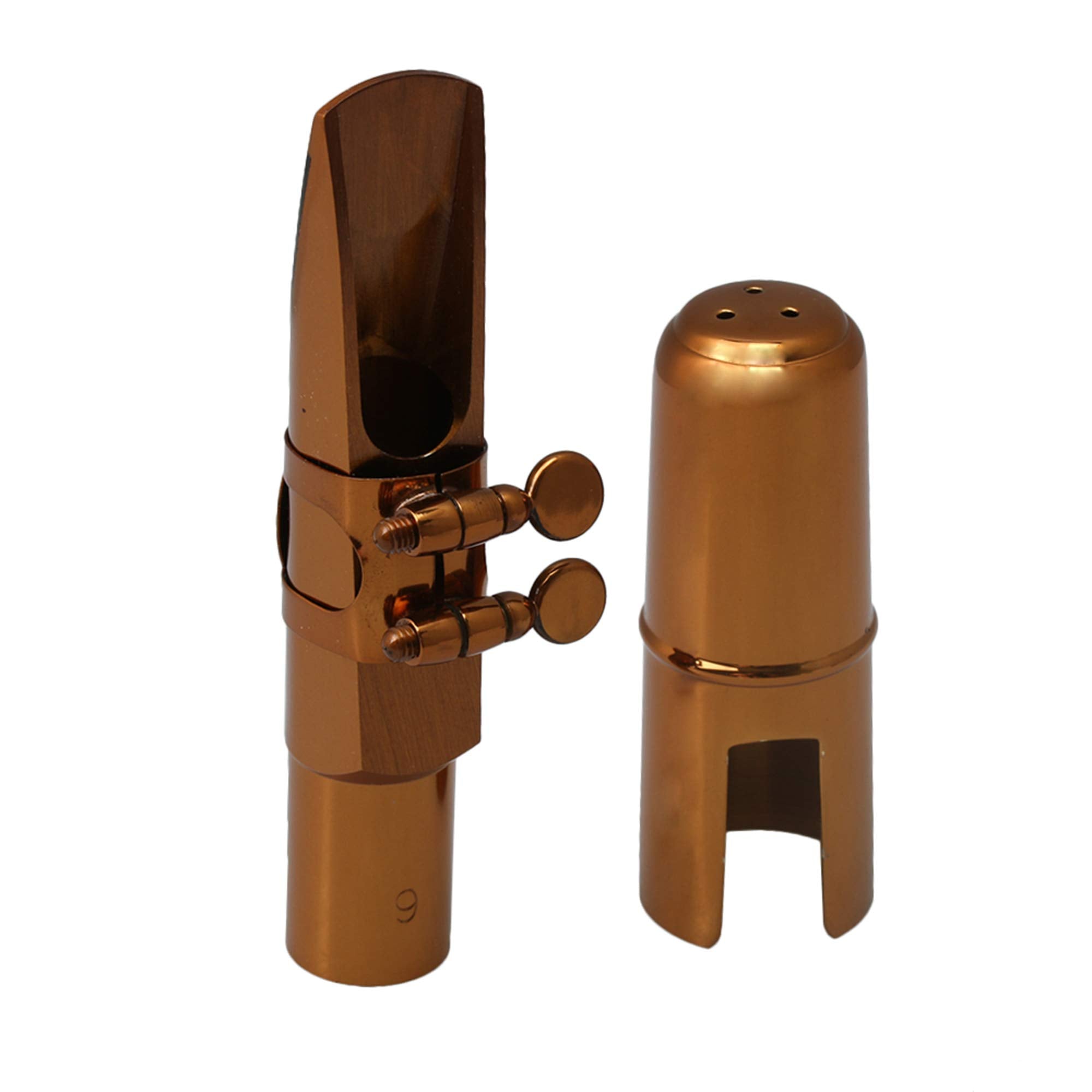 Yibuy Rose Gold B Flat Tenor Saxophone Sax Mouthpiece with Ligature Cap 9# 137x446x35mm