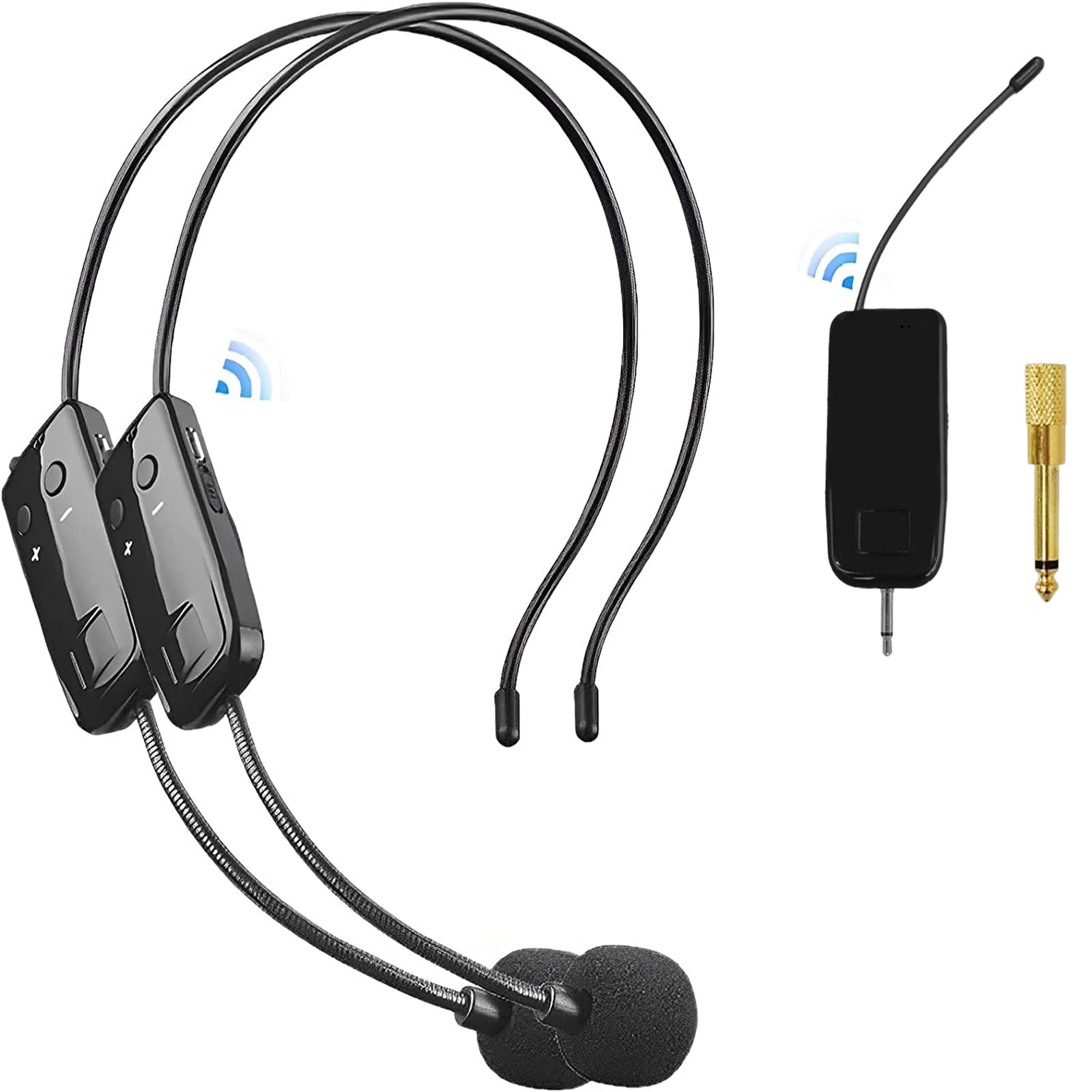 HUACAM 2.4G Wireless Microphone System for Two People, 165 ft Long Range, Stable Transmission, Portable Headset Microphone for V