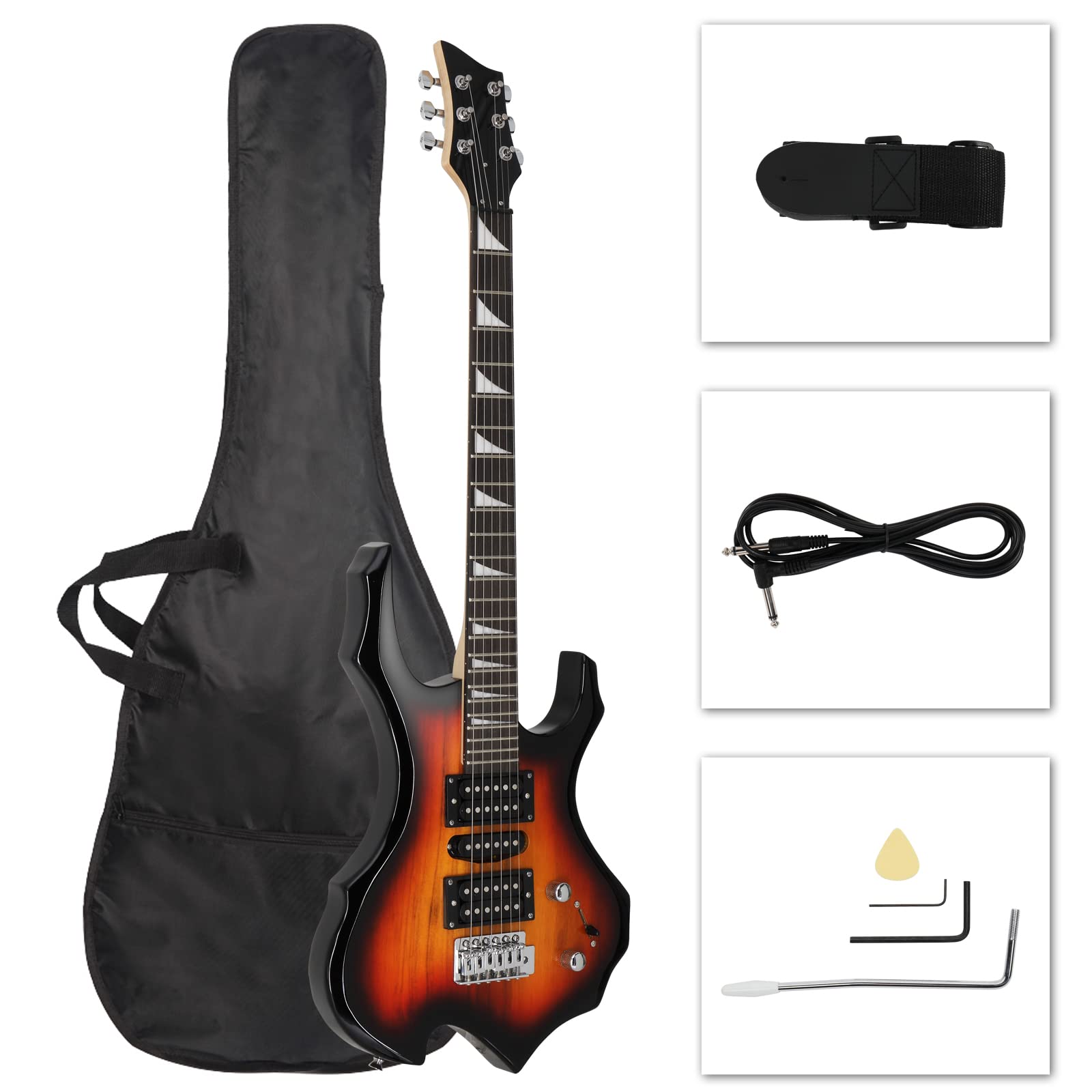 Ktaxon Electric Guitar 6 String Solid Body Electric Guitars, Flame Design Electric Guitar Kit With Portable Bag, Adjustable Shou