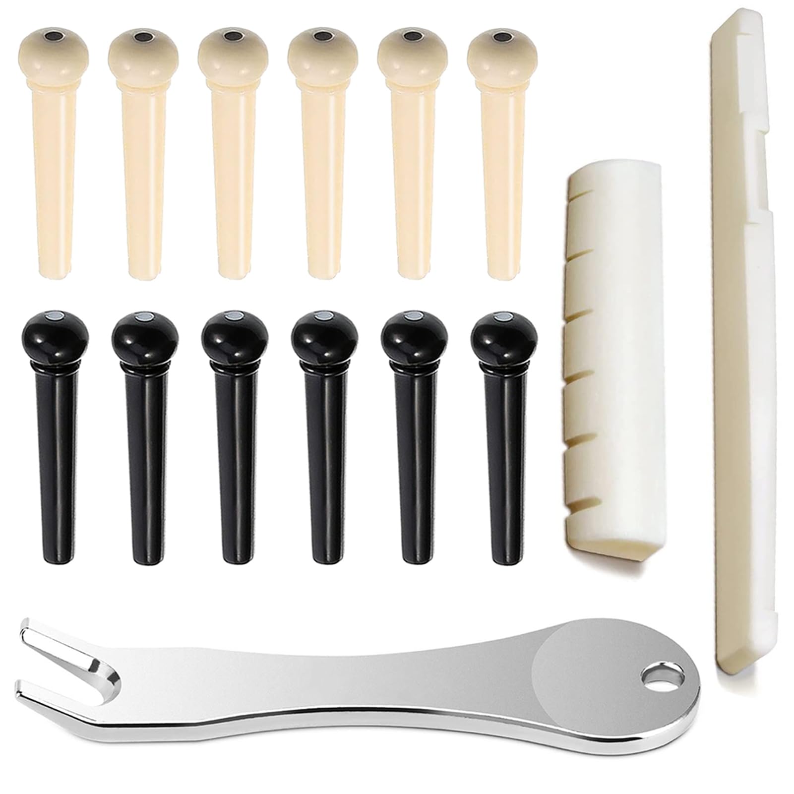Guitar Bridge Pins with Bridge Pin Puller Remover (F:14pcs+Bone Saddle Nut)