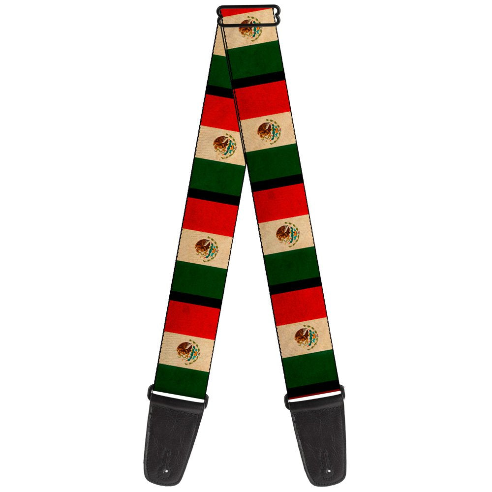 Buckle-Down Guitar Strap Mexico Flag Distressed 2 Inches Wide (Gs-W33930)