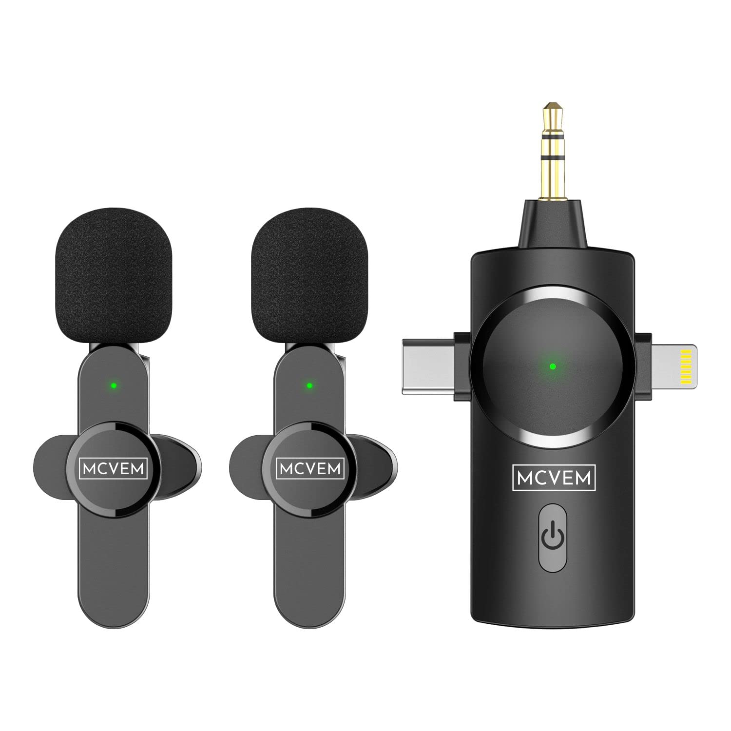 MCVEM Dual Wireless Lavalier Lapel Microphone for iPhone, Android, Camera 2 Cordless Mics Plug and Play 2.4G Noise Reduction Chi
