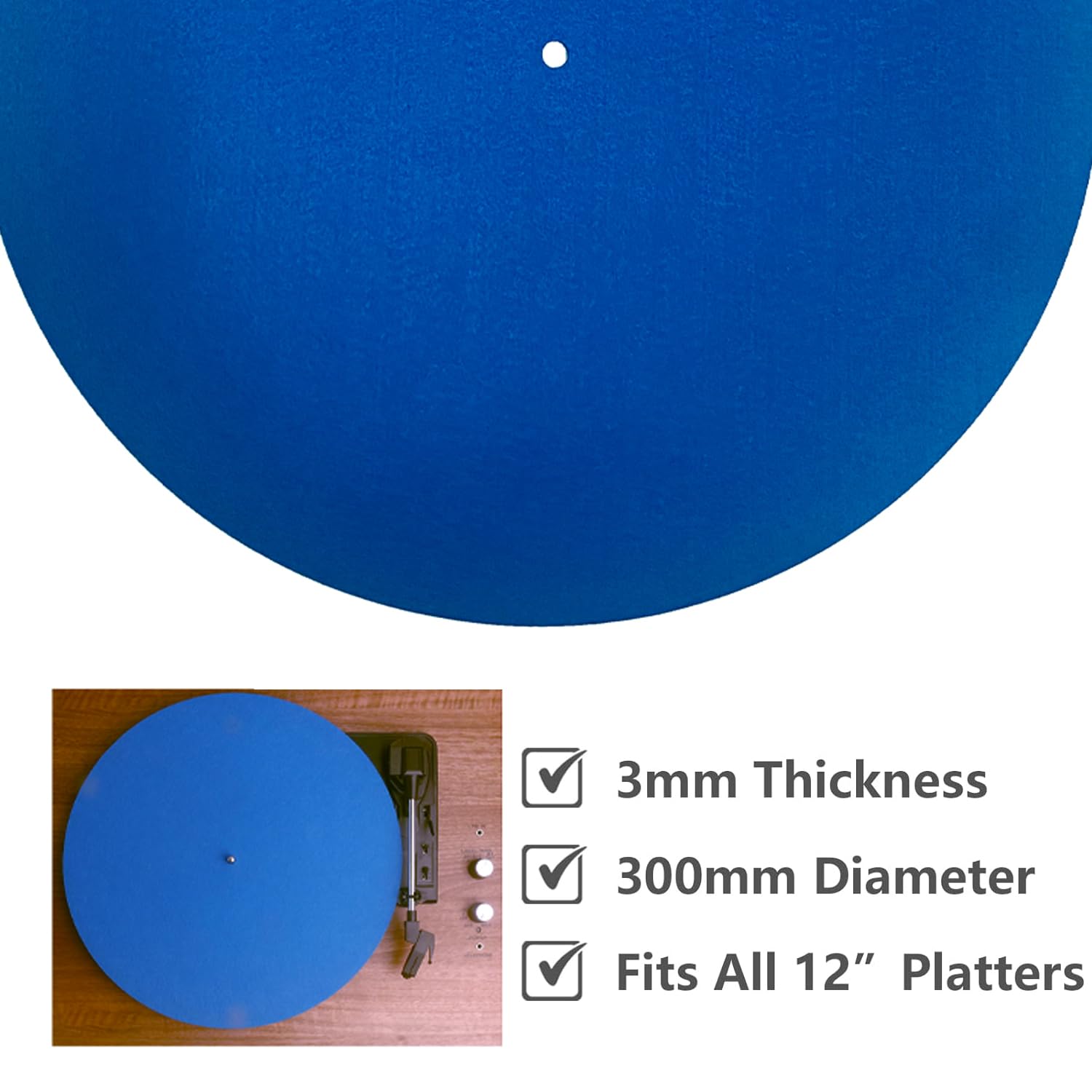 Turntable Slipmat Blue Wool Mat, 12 Inch Turntable Mat Anti-Static for LP Vinyl Record,Record Player Accessories Professional Tu