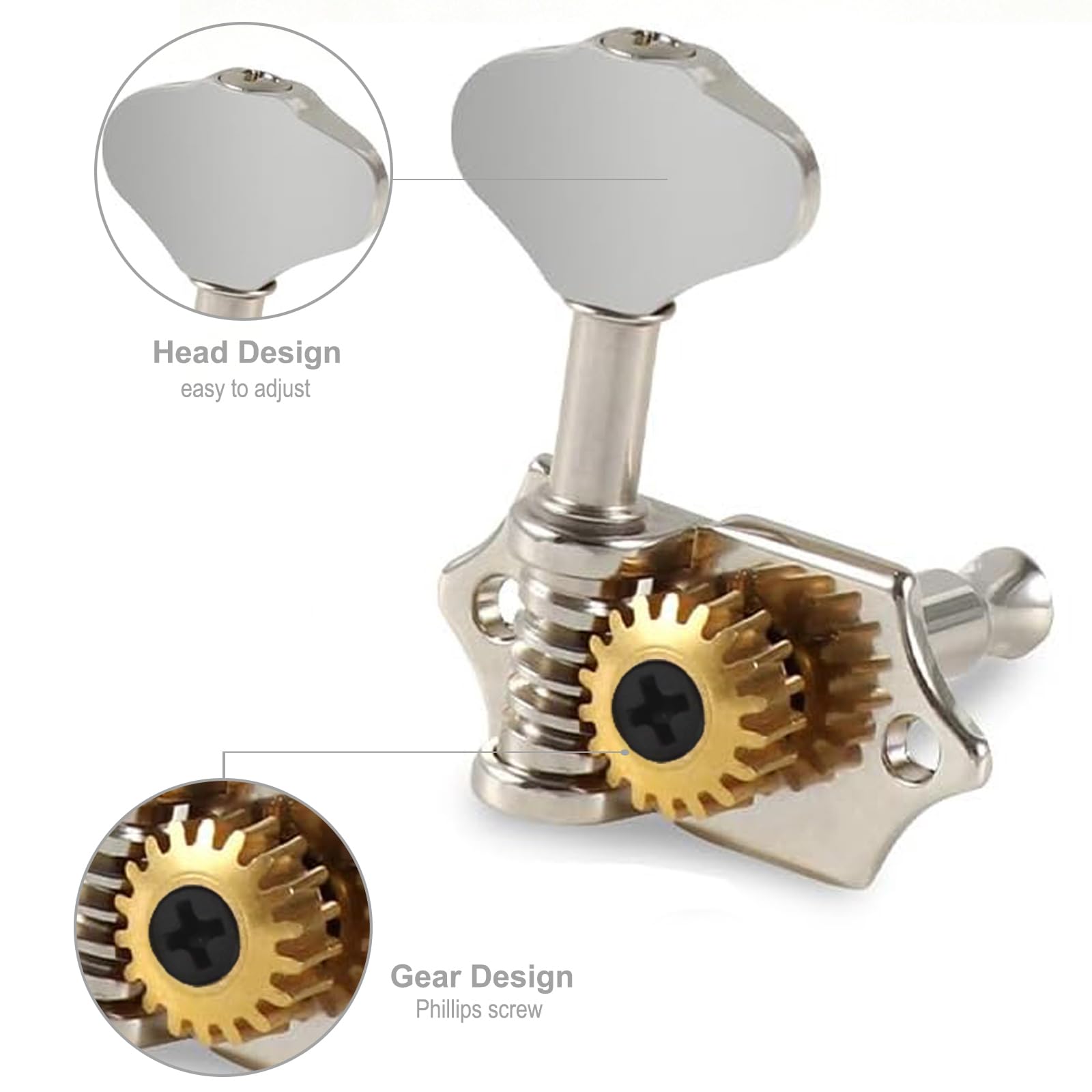 SAPHUE 3R3L 18:1 Gear Ratio Vintage Open Gear String Tuners Tuning Pegs Middle Hole for Classical Guitar Ukulele Chrome
