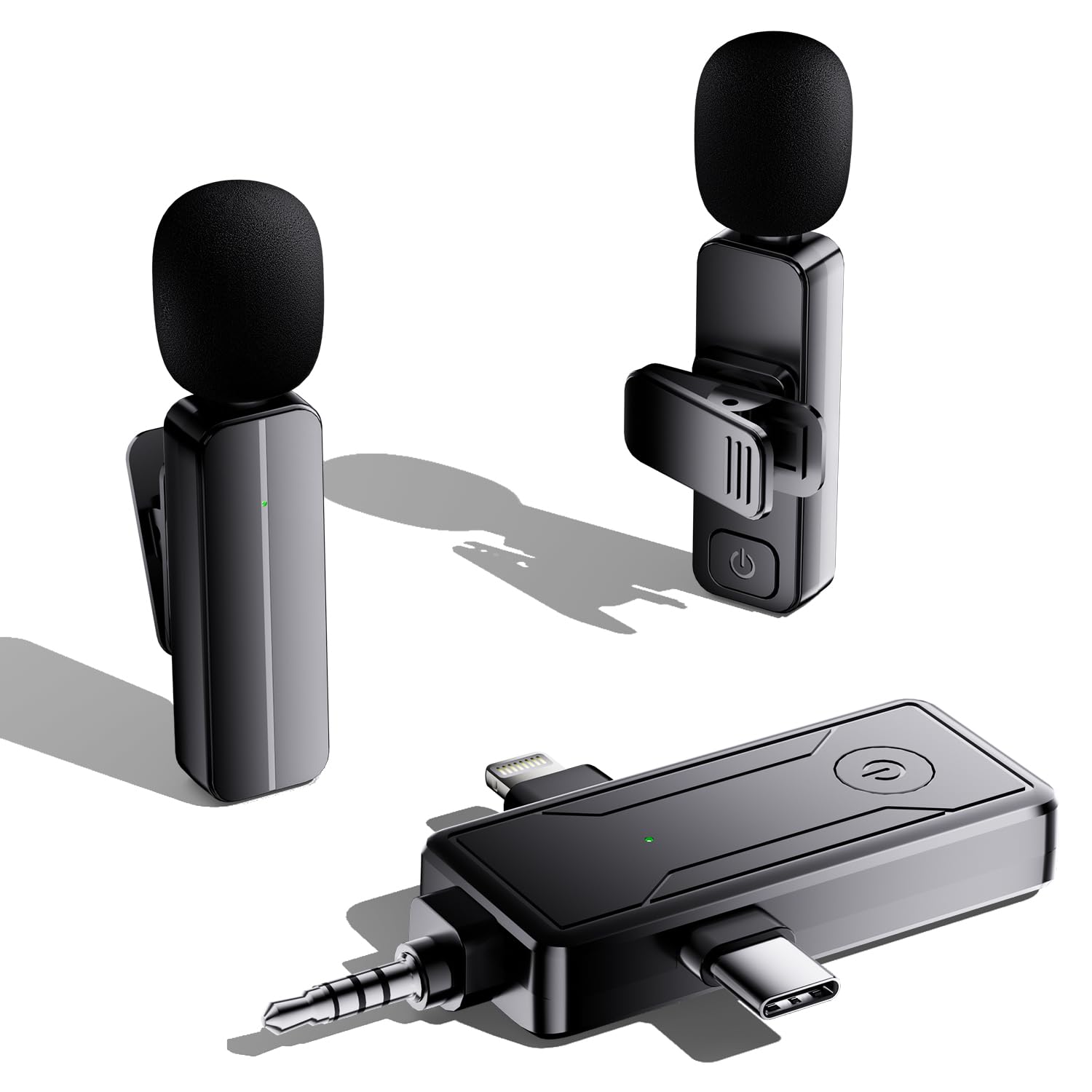 2 Pack Wireless Mini Lavalier Lapel Microphone for iPhone,Android Device(3 in 1) - 65ft Cordless Clip on Dual Mics with Noise Re