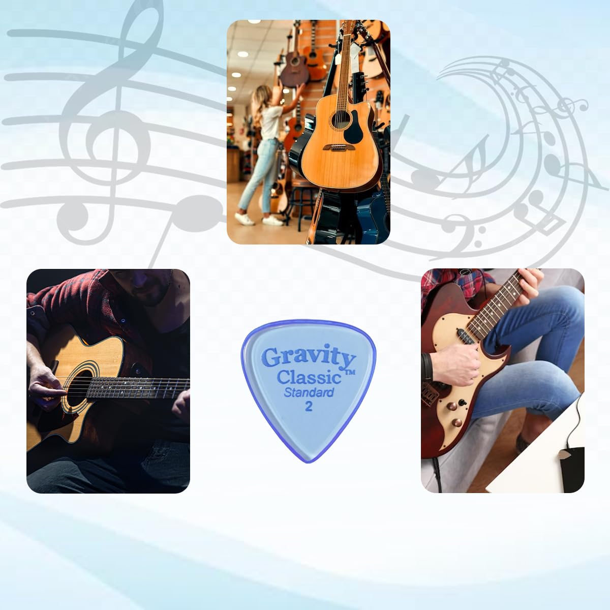 Gravity Picks Classic Guitar Pick - Polished By Professionals - Made Of Acrylic - 2.0mm Thickness - Blue