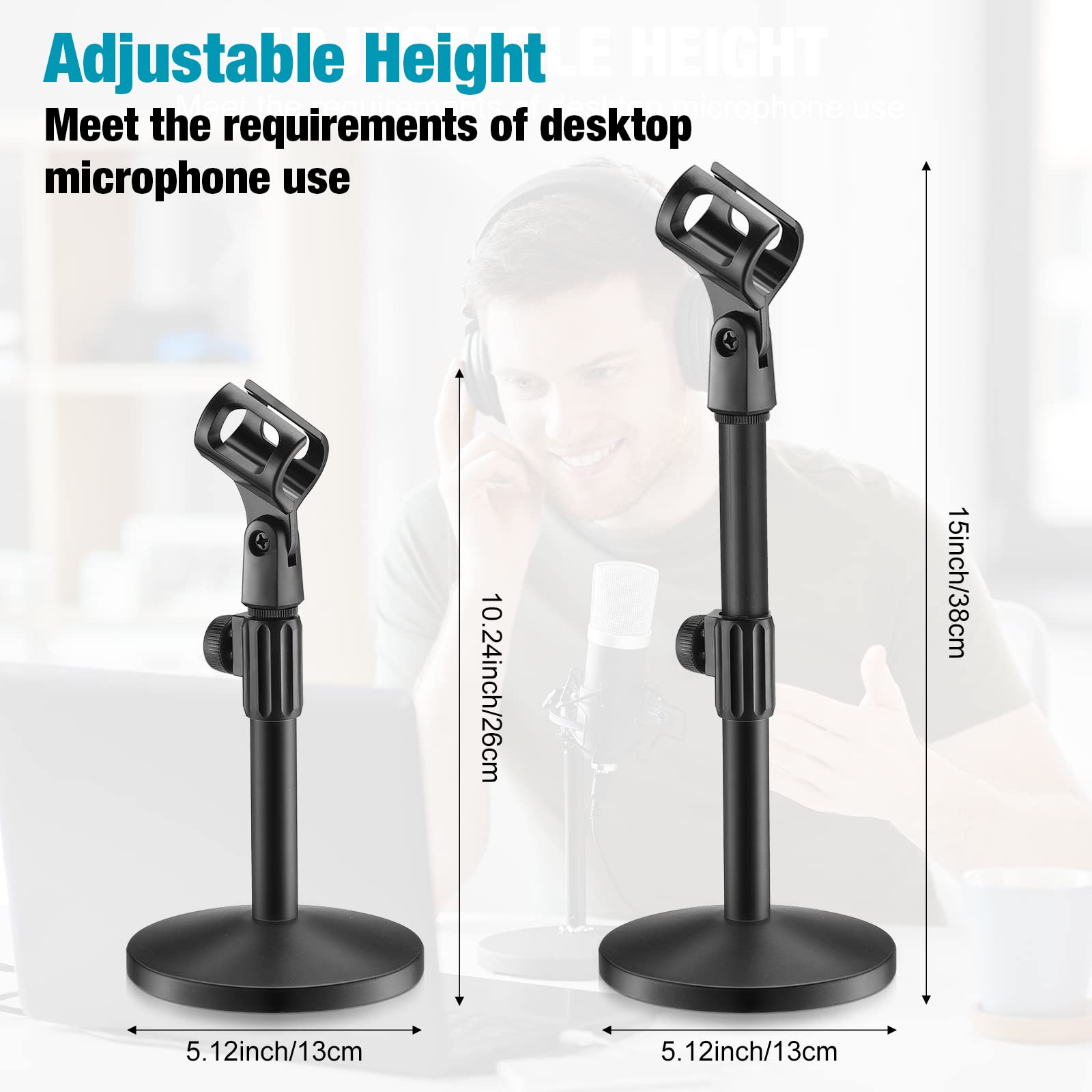 Hoteam 2 Pcs Desktop Microphone Stand Adjustable Table Mic Stand Mic Clip Mic Stand Desk with 5/8'' Male to 3/8'' Female Screw M