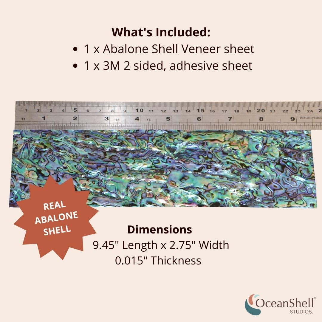 Abalone Shell Inlay Veneer for DIY or Professional Inlay Embellishments - Sustainable New Zealand Paua Natural- With 3M Double S