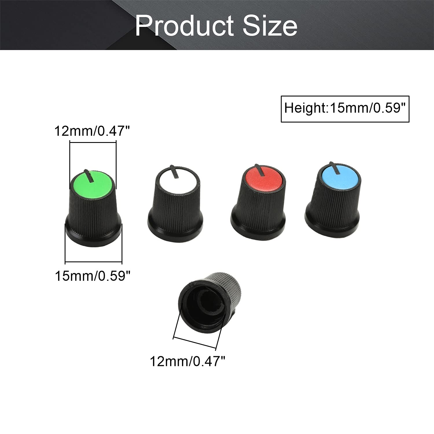 Fielect 60Pcs Potentiometer Control Knob 6mm Potentiometer Volume Control Rotary Knob Cap 15x15mm Rotary Potentiometer Knob Cap