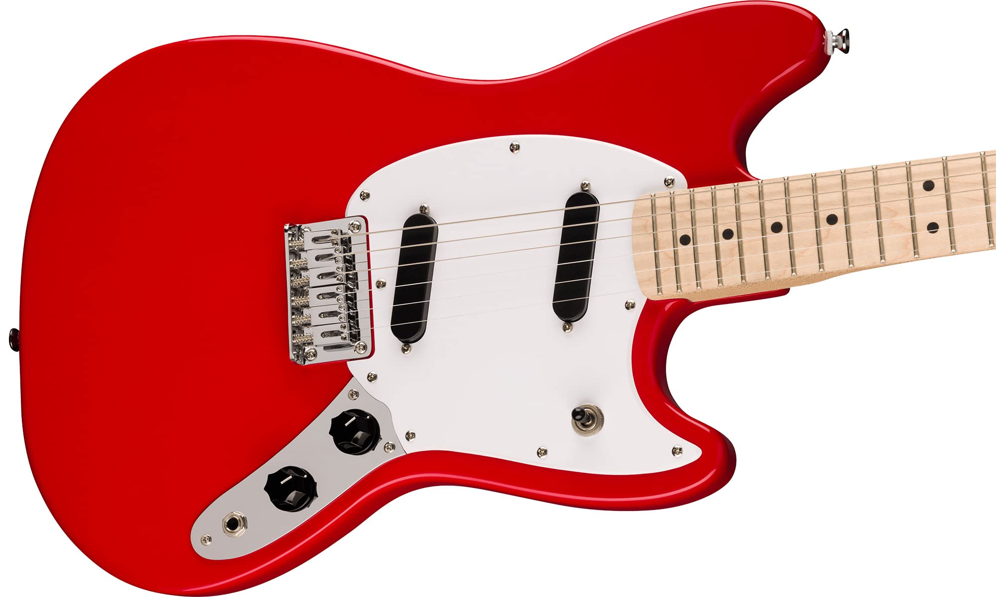 Fender Squier Sonic Mustang, Maple Fingerboard, SS Electric Guitar Bundle with Frontman 10G Amplifier, Guitar Cable, Tuner, Guit