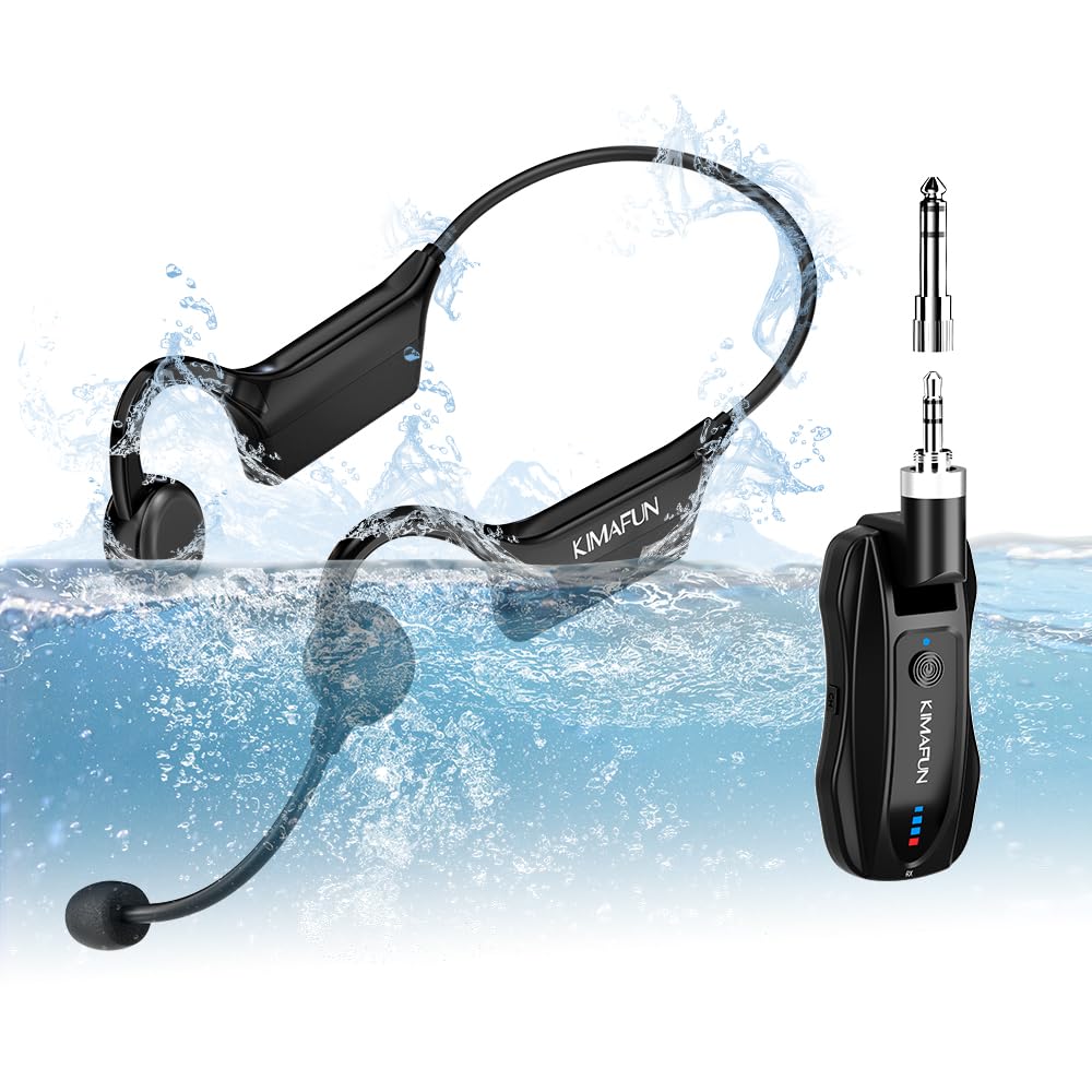 KIMAFUN 2.4G Fitness Headset Wireless Microphone, IP67 Waterproof Sweatproof Microphone for Water Aerobics, Swimming Coach, Fitn