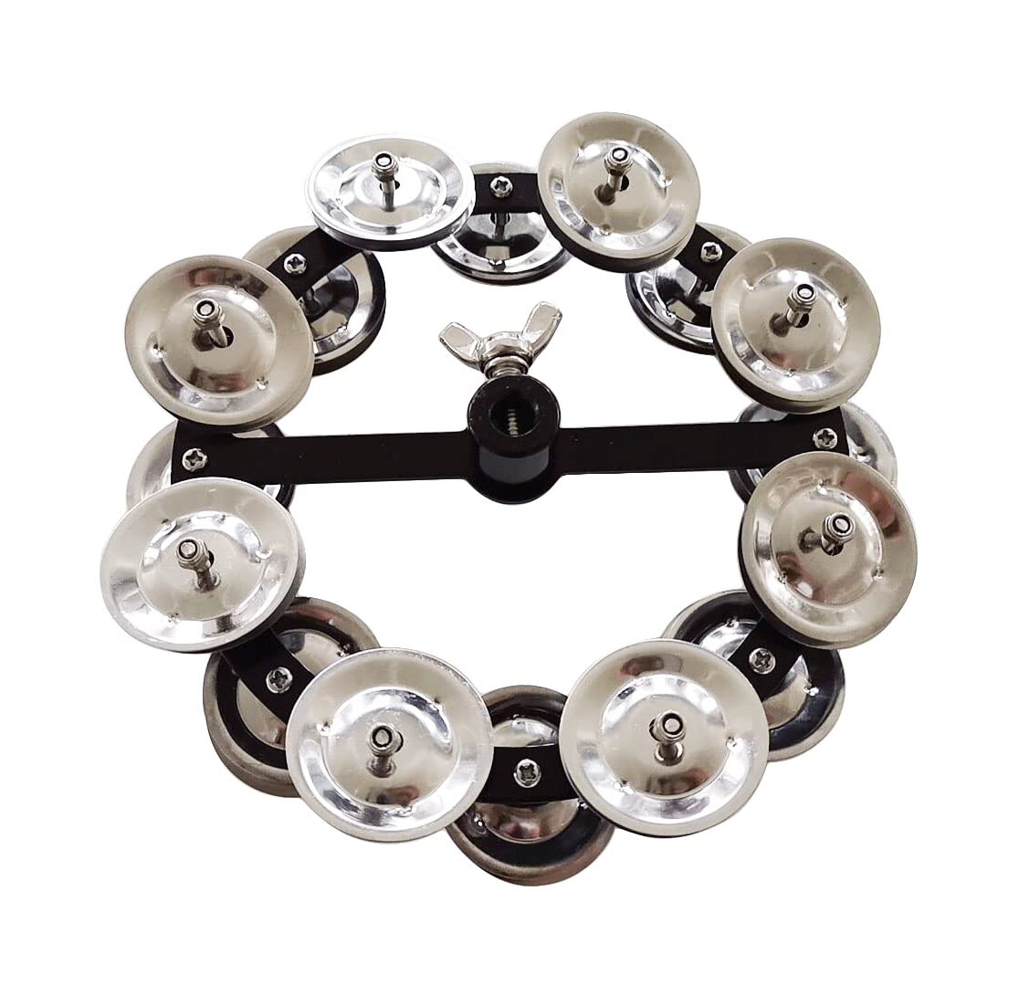 TUOREN 5.5 Mountable Symbal Hihat Tambourine with 8 Double Row Steel Jingles for Drum Set Silver