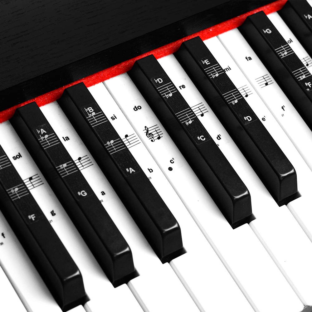 Piano Keyboard Notes Stickers 88/61/54/49/37 Keys Multi-Color,Transparent,Removable Colorful Large Bold Letter Piano Stickers Pe