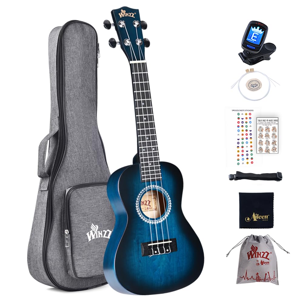 Winzz Ukulele Concert, Ukulele Beginner Kit for Adults and Children, Unique Color Design (vintage blue, 23 Inches - Concert)