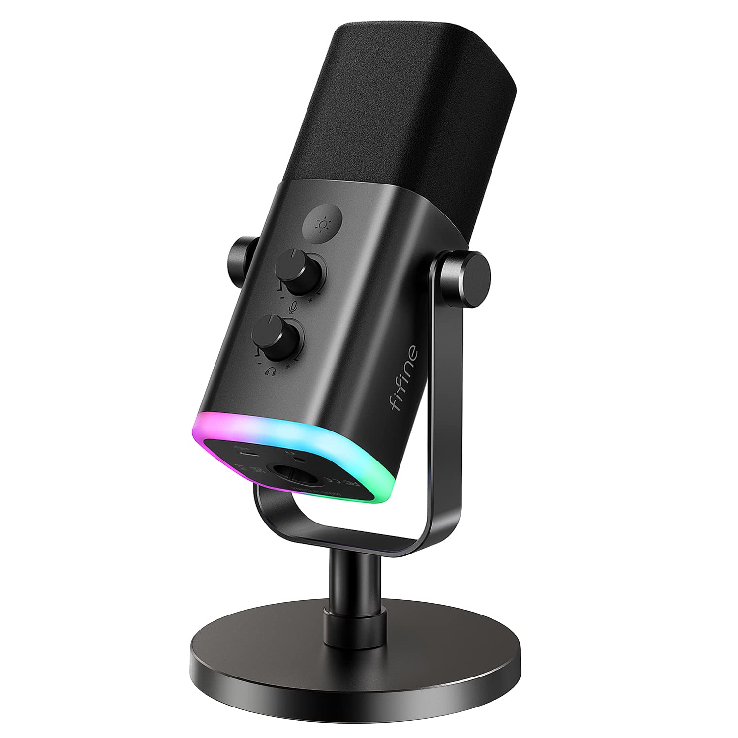FIFINE XLR/USB Dynamic Microphone for Podcast Recording, PC Computer Gaming Streaming Mic with RGB Light, Mute Button, Headphone