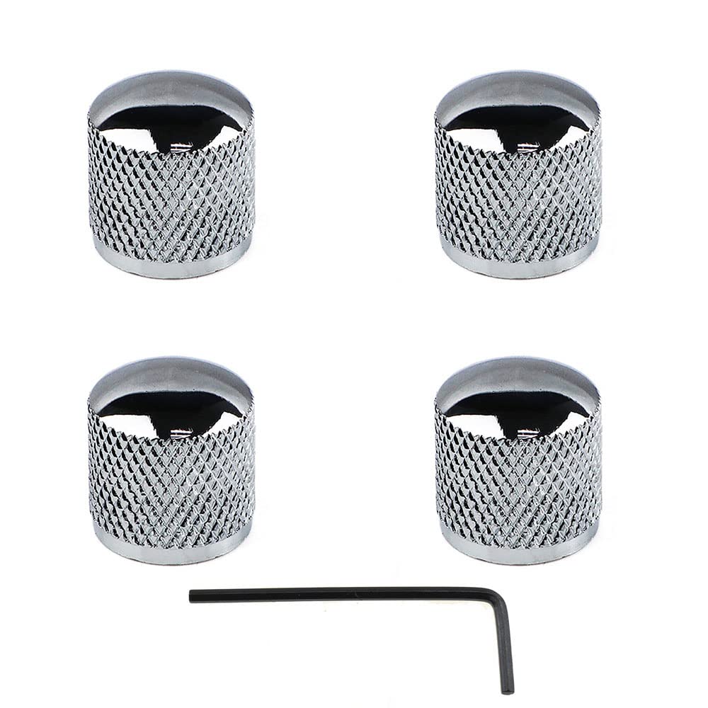 Hahiyo Chrome Electric Guitar Brass Dome Knobs Volume Tone Speed Control Make Loud Bass Screw Type Metal Good Grip Knurled Easy
