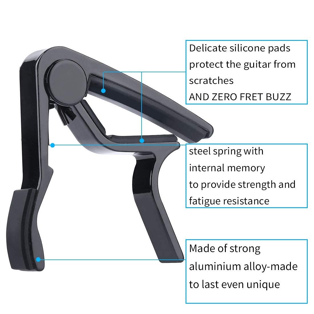 MOREYES Guitar Capo Tuner Clip on Guitar, Violin, Bass, Ukulele Chromatic with Picks (Tuner and Black Capo)
