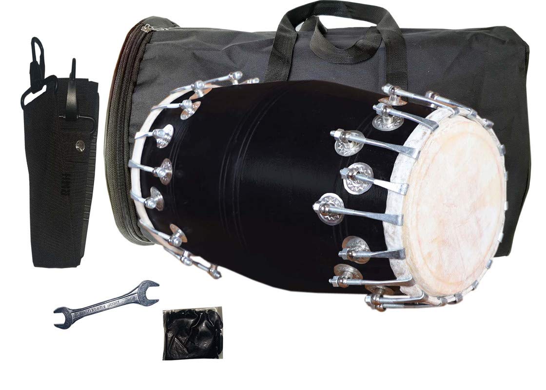 Gt Manufacturers Wooden Musical Dholak Instrument Drum Nuts & Bolt With Full Tool Kit (Black)