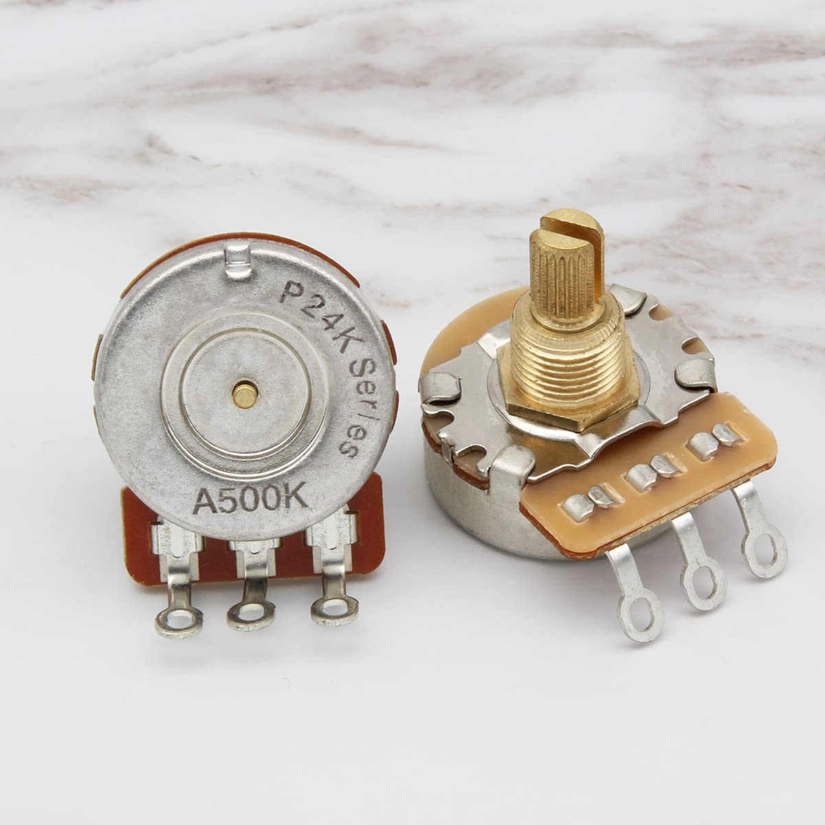 FLEOR 2pcs A500K Audio Pots 15.5mm Short Split Shaft Guitar Potentiometer, 24-Tooth