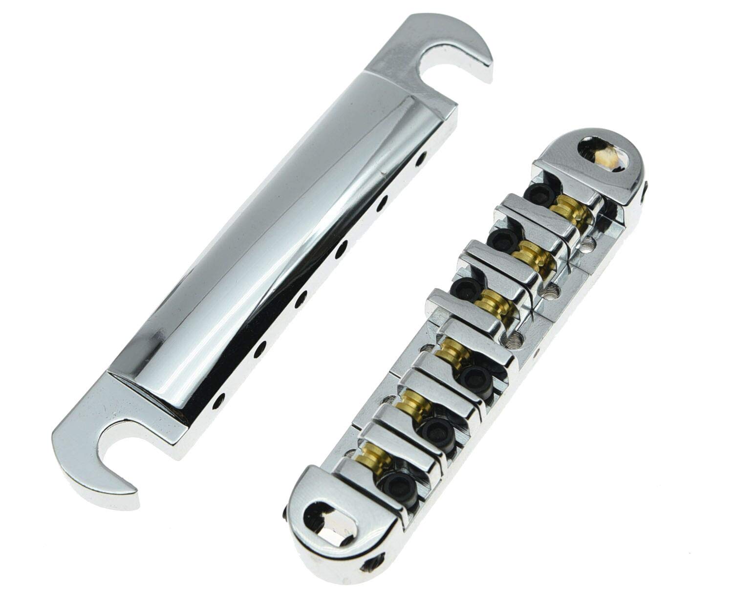 KAISH LP Tune-o-matic Roller Saddle Bridge Tailpiece Stopbar Set for Les Paul Chrome