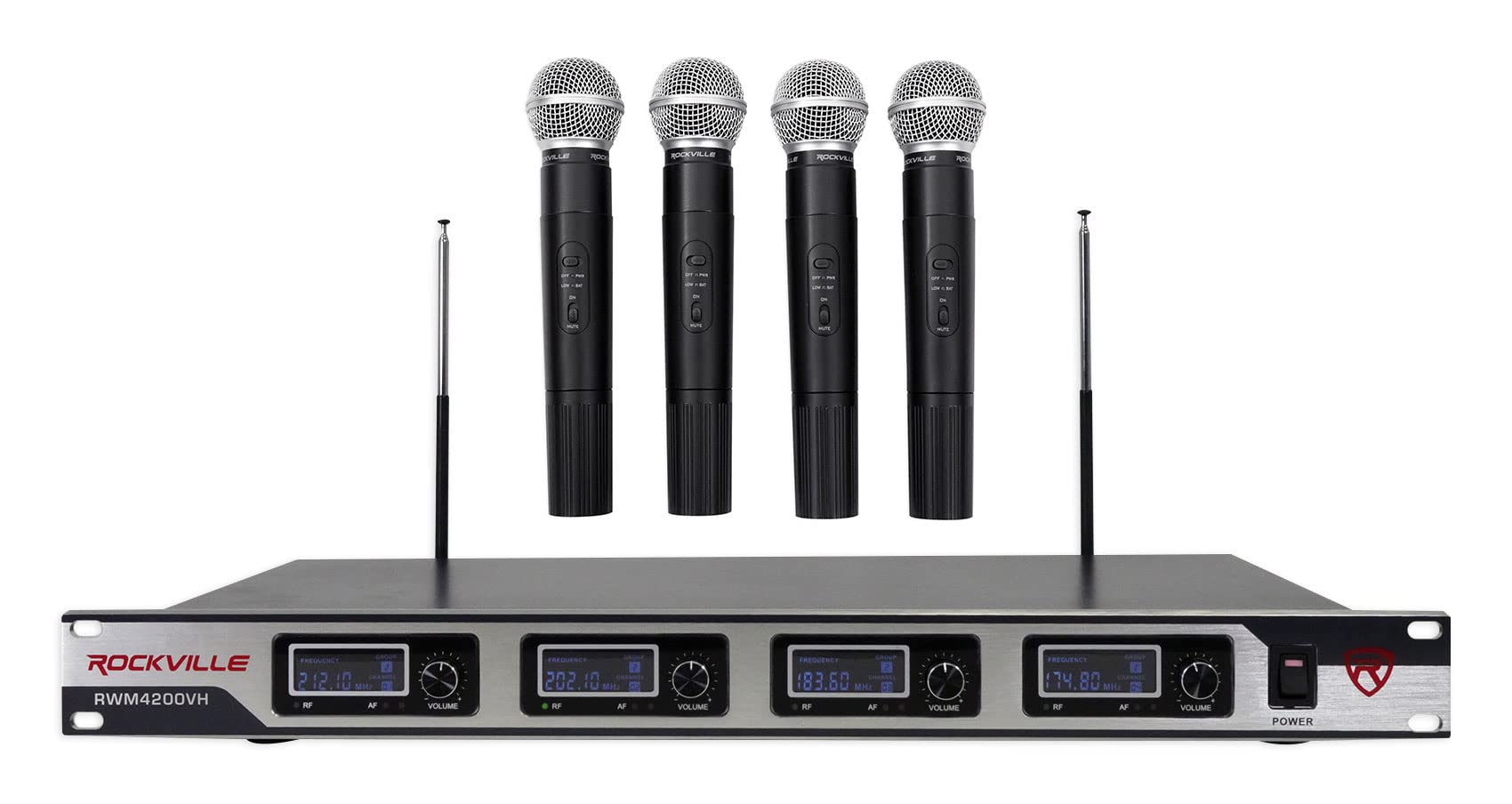 Rockville Rwm4200Vh Vhf Wireless Quad Handheld Microphone System W Lcd Display