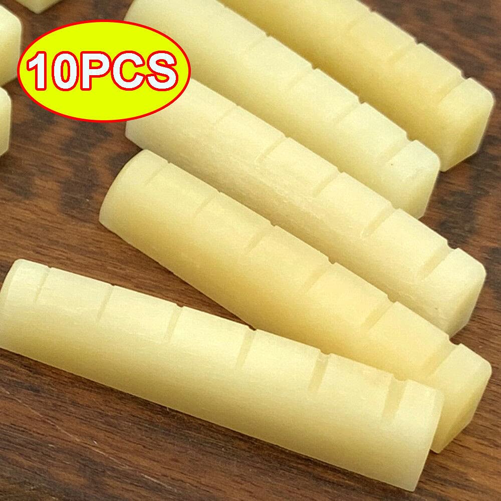 10pcs Unbleached Slotted Bone Nut Saddle Bridge 43x6x9mm Guitar Luthier DIY