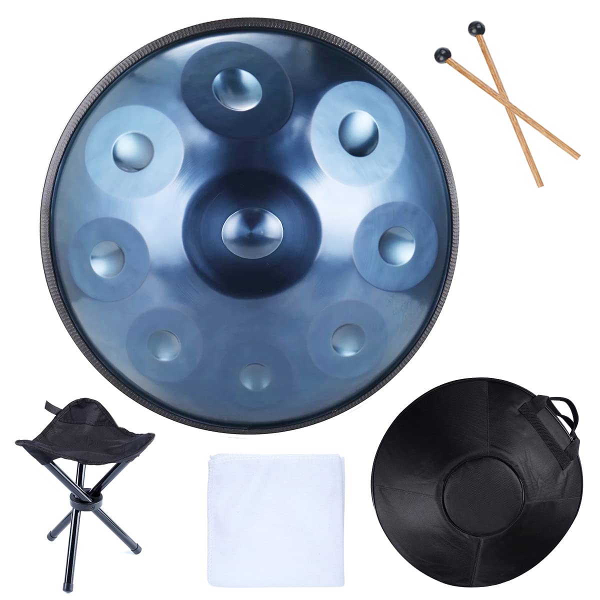 LingTing Handpan Drums Sets 18 inches D Minor Steel Hand Drum with Soft Hand Pan Bag, 2 handpan mallet,Handpan Stand,dust-free c