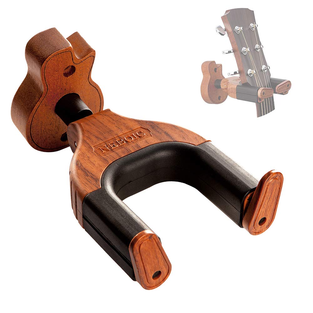 Neboic Guitar Wall Mount, Auto Lock Guitar Wall Hanger, Hard Wood Base In Guitar Shape Guitar Hook, Guitar Holder For Acoustic,